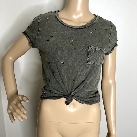 American Eagle Distressed Short Sleeve Top - Picture 1 of 8